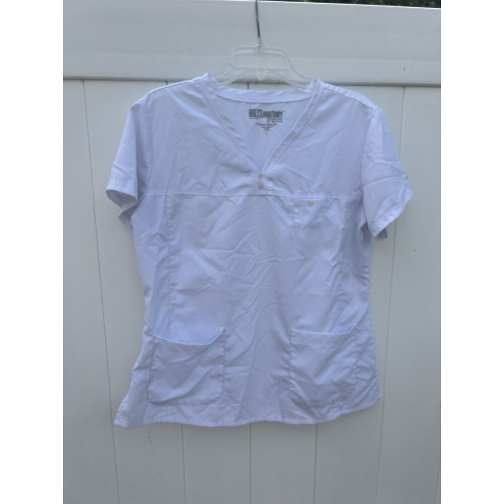 Grey's Anatomy scrub top women's Large White short sleeve v neck